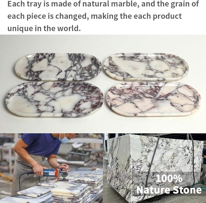 Natural Marble Tray, Coffee Table, Food, Fruit, Paper Cup, Cake Display, Coffee bar, Family Gatherings, Seasonal Holiday Decoration Tray(Viola-oval-11 x5 x0.7) - ModernBath