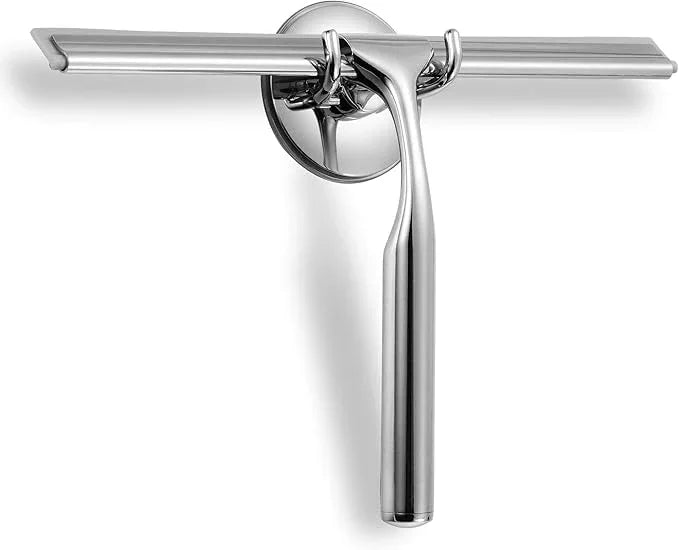 Ettori Shower Squeegee Clear Glass Wall Cleaner Stainless Steel with Suction Storage Hook -10'', Chrome - ModernBath