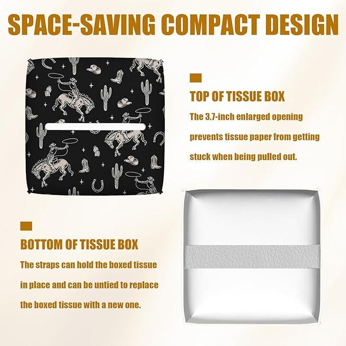 Western Cowboy Tissue Box Cover 2PCS, Leather Tissue Box Holder Square Facial Paper Case Tissue Box Cube Organizer for Bathroom Bedroom Desk Office - ModernBath