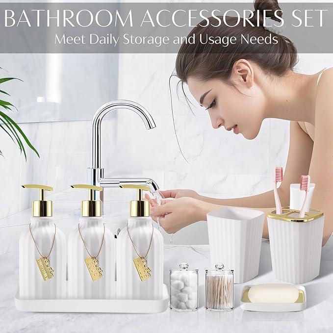 WSBArt 17PCS Bathroom Accessory Set Bathroom Set Gold Bathroom Accessories,Toilet Brush, Trash Can, Qtip Holder Dispenser& 3PCS Soap Dispenser - ModernBath