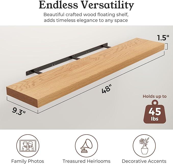 Floating Shelves for Wall, Wall Mounted Rustic Wood Shelves for Bathroom, Bedroom, Living Room, Kitchen, Hanging Shelf for Books/Storage/Room Decor (Oak, 48") - ModernBath