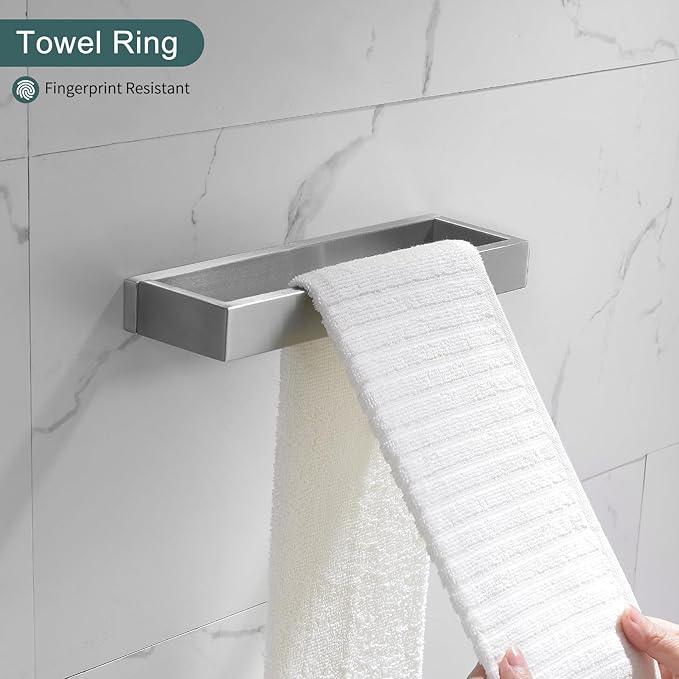 TNOMS Brushed Bathroom Hardware Accessories Set 4 Pieces Brushed Nickel Towel Bar Set, 23.6 Inch Towel Rack Set SUS304 Stainless Steel Bathroom Set,Wall Mounted - ModernBath