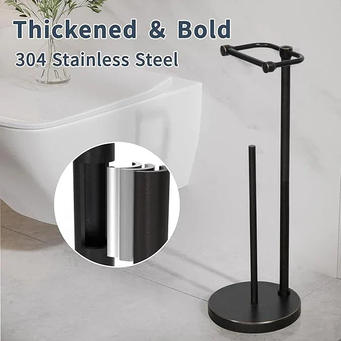 Toilet Paper Holder Stand, Post Pivoting Design Free Standing Toilet Paper Holder with Storage for 4 Rolls, 304 Stainless Steel Tissue Holder with Reserve, Heavy-Duty Base (Oil Rubbed Bronze) - ModernBath