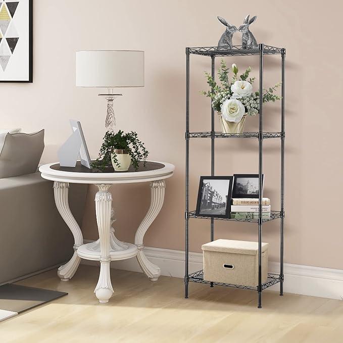 BNSPLY 4 Tier Wire Shelving Unit, Height Adjustable Wire Shelves, Metal Storage Rack Organizer for Laundry, Kitchen, Bathroom, Pantry, Closet (11.8" D x 17.7" W x 49.6" H, Black) - ModernBath