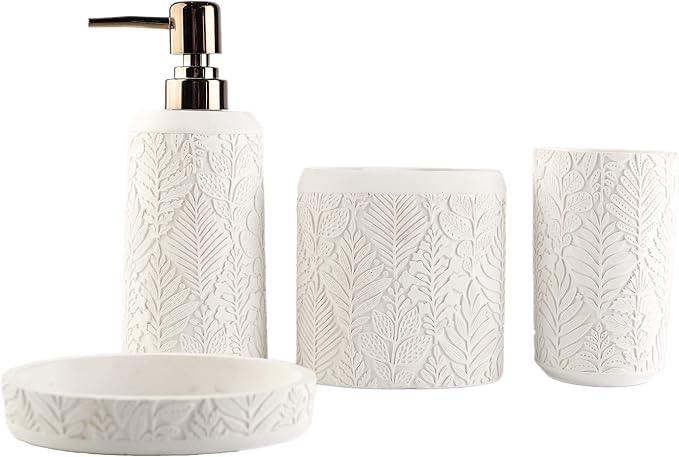 Hymmah Bathroom Accessories Set,Toothbrush Holder,Farmhouse Decor,4 Pcs Resin Gift Apartment Necessities, Contain Toothbrush Cup,Soap Dispenser & Dish,Tumbler - ModernBath