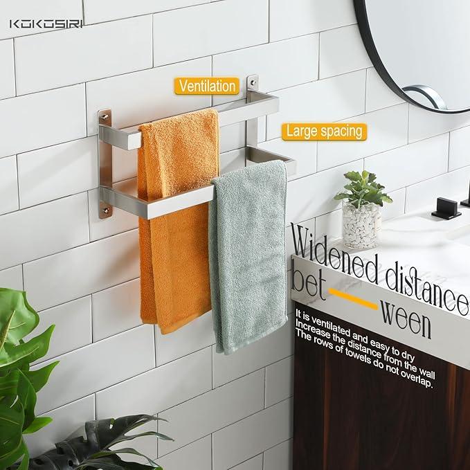 KOKOSIRI Hand Towel Bars 16 Inches Bathroom 2-Tiers Ladder Towel Rails Towel Holders Wall Mounted Towels Shelves Rack Brushed Stainless Steel, B5008BR-L16 - ModernBath
