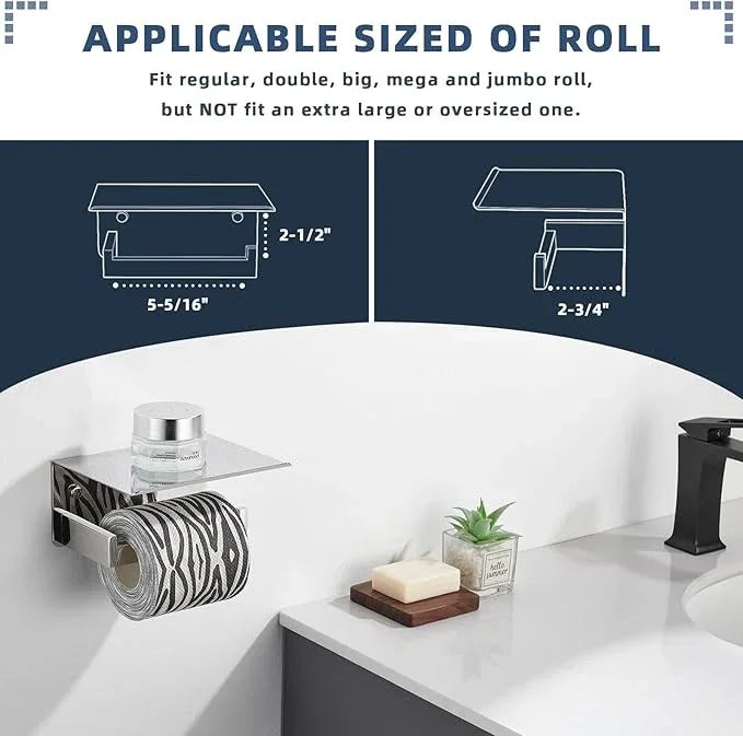 Angle Simple Toilet Paper Holder with Shelf Polished Chrome, 304 Stainless Steel Toilet Tissue Roll Holder Wall Mount - ModernBath