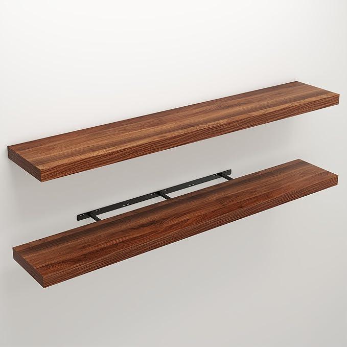 Floating Shelves for Wall, Wall Mounted Rustic Wood Shelves for Bathroom, Bedroom, Living Room, Kitchen, Hanging Shelf for Books/Storage/Room Decor (Walnut, 55") - ModernBath