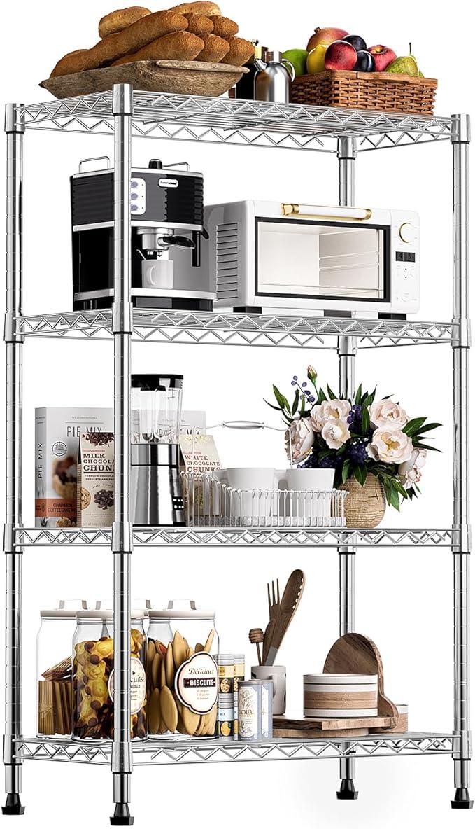 1000 lbs Storage Shelving 4-Tier Utility Shelving Unit Steel Organizer Wire Rack for Home,Kitchen,Office,Chrome (13.7" D x 23.6" W x 53.4" H) - ModernBath