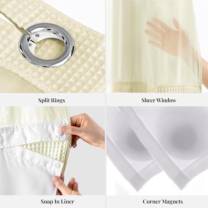 River Dream Cream Fabric Shower Curtain Set, Cotton Blend, Waffle Weave, with Snap in Replacement Liner，54 x 80 inches - ModernBath