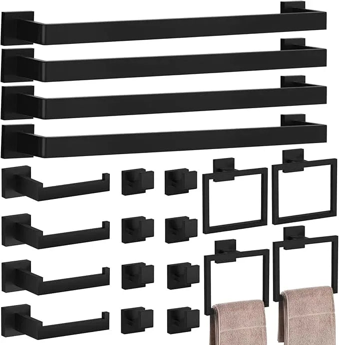 20-Pieces Matte Black Bathroom Accessories Set, 23.6 Inch Bath Towel Bar Set, SUS 304 Stainless Steel Bathroom Hardware Set, Towel Racks for Bathroom Wall Mounted. - ModernBath