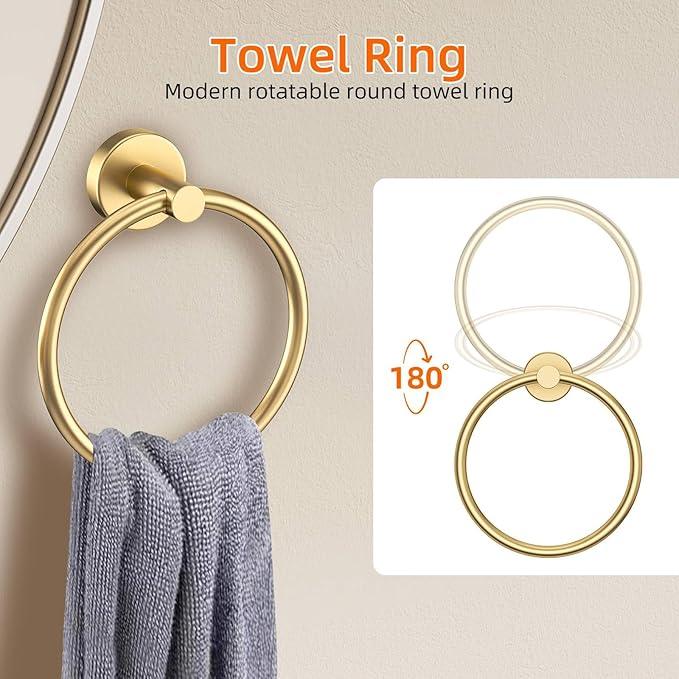 Brushed Gold 6 Pieces Bathroom Hardware Accessories Set Gold Towel Bar Set,Modern Towel Holder Set for Bathroom,Stainless Steel Towel Rack Set Wall-Mounted 23.6 Inch - ModernBath