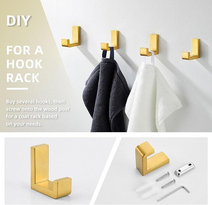 Angle Simple Towel Hook for Bathroom, SUS 304 Stainless Steel Shower Wall Coat Hook, Bath Robe Holder Hanger, Brassy Gold - ModernBath