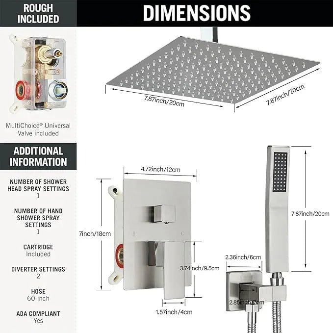 Shower Faucet Set Brushed Nickel Rain Shower System with High Pressure 10 Inches Rain Shower Head and Handheld Spray Bathroom Luxury Rain Mixer Shower Complete Combo Set Ceiling Mounted - ModernBath