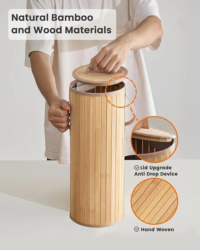 Bamboo Toilet Paper Storage Basket with Lid & Handle - 10L Handwoven Bathroom Organizer for 4 Rolls - Sturdy Stand Holder for Toilet Paper Organization, Natural - ModernBath