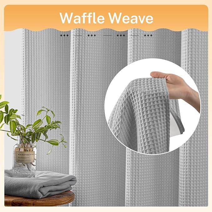 River Dream Lake Wanaka Fabric Shower Curtain Set, Cotton Blend, Waffle Weave, with Snap in Replacement Liner，54 x 80 inches - ModernBath