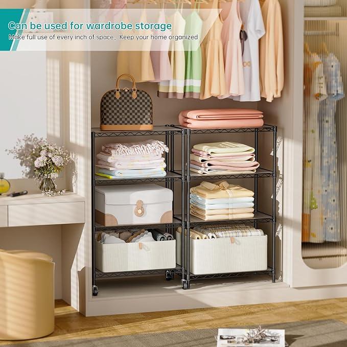 SINGAYE Shelf Closet Wire Shelving：Adjustable Metal Unit for Laundry Room Organization Bathroom Kitchen Home Storage with Wheels Pantry Rack Shelves - ModernBath