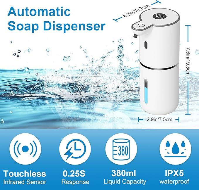OHIFAST Automatic Liquid Soap Dispenser Touchless, USB Rechargeable Smart Hand Soap Dispenser, 6-Level Adjustable, 12.8oz/380mL Wall Mounted for Bathroom Kitchen Dish Soap-White - ModernBath