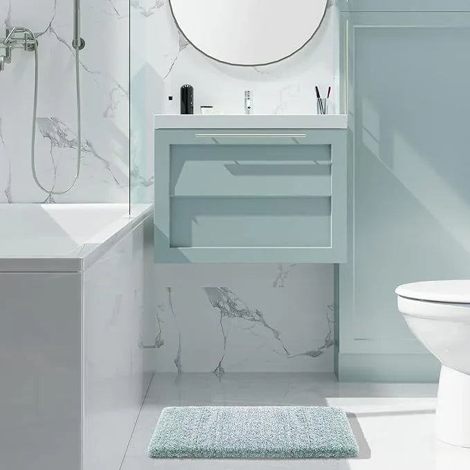 Yimobra Bathroom Rugs Non Slip Washable, Ultra Soft and Water Absorbent Bath Mats, Plush Fluffy Shower Mat Outside, Microfiber Thick Matts for Bathroom Floor/Sink, 24x17, Sky Light Blue and White - ModernBath