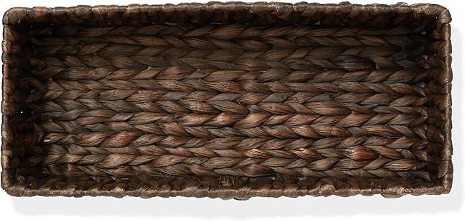 Casafield Set of 2 Bathroom Storage Baskets, Espresso - Water Hyacinth, 16" W x 6.75" D x 4.25" H, Woven Toilet Tank Topper Bins for Organizing Tissues, Toilet Paper, Toiletries, Shelves - ModernBath