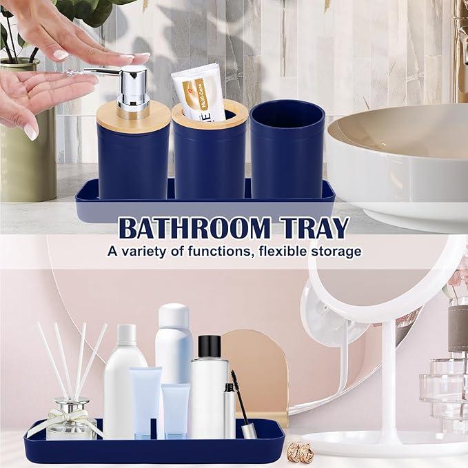 iMucci Bathroom Accessories Set Navy Blue Bathroom Decor Sets with Trash Can,Toilet Brush,Toothbrush Holder, Lotion Soap Dispenser, Soap Dish,Toothbrush Cup,Vanity Tray,Qtip Holder - ModernBath