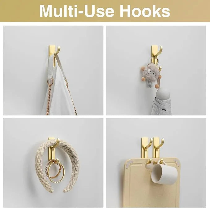 pickpiff Adhesive Wall Coat Hooks - Heavy Duty Stick-On Door Hanger, Metal Hook for Hanging Towel,Purse, Robe, Backpack, Jacket, Clothes - for Bathroom,Dorm, Closet, Kitchen - Gold, 6 Pack - ModernBath