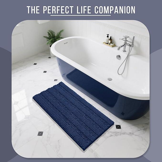 Yimobra Bathroom Rug Mat 47 x 24, Non Slip and Super Absorbent Bath Mat,Machine Washable Quick Dry,Ultra Plush Chenille Shower Rugs for Bathroom Floor Sink Tub and Shower Outside,Navy Blue - ModernBath