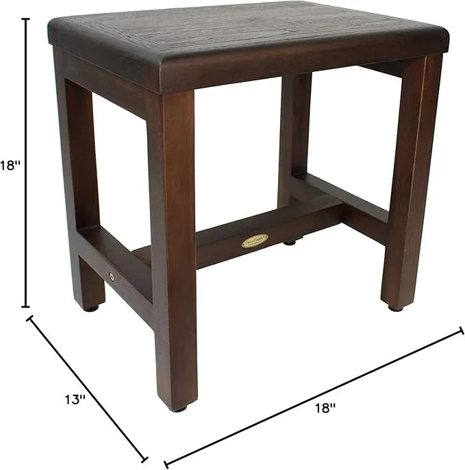 DecoTeak 18 Inch Brown Waterproof Teak Wood Shower Bench Stool Seat Chair for Inside Shower Provides Safety, Storage, and Organization for Bathroom Accessories - ModernBath
