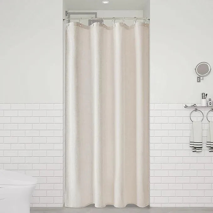 Naturoom 42 Inch Shower Curtain - Stall Narrow Half Green Linen Ultra Thick Fabric Shower Curtain Set with Hooks, Boho Farmhouse Rustic RV Camper Bath Curtains for Bathroom, Oatmeal, 42x72 - ModernBath