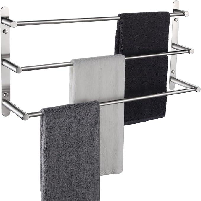 KOKOSIRI Bath Towel Bars Stainless Steel Bathroom 3-Tiers Ladder Towel Rack Wall Mount Towels Shelves, Brushed Nickel, B5002BR-L24 - ModernBath
