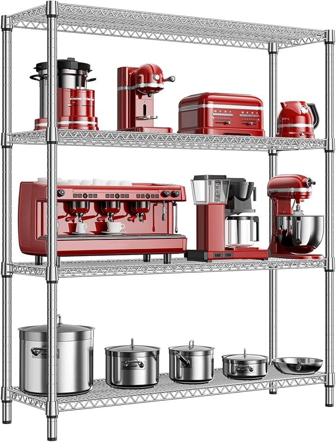 1760 LBs 4 Tier Storage Rack Metal Wire Shelving Unit, Storage Standing Shelf Organizer for Laundry Bathroom Kitchen Pantry Garage Utility Room, Chrome 17.7" D x 59.1" W x 70.4" H - ModernBath