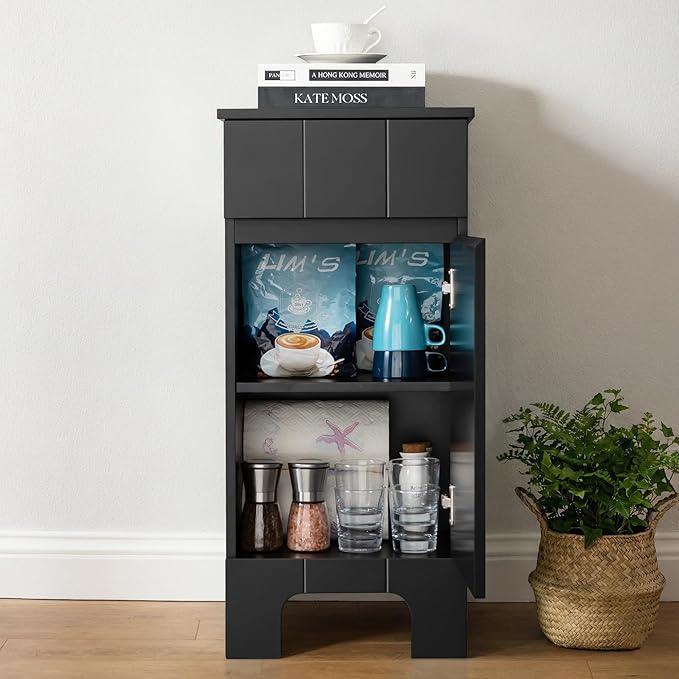 Small Bathroom Cabinet with Adjustable Shelves, Drawer, Anti-Tip Design, 14.96" L x 11.81" W x 32.09" H, Durable MDF for Bathroom, Kitchen, Laundry Storage, Soft-Close Door - ModernBath