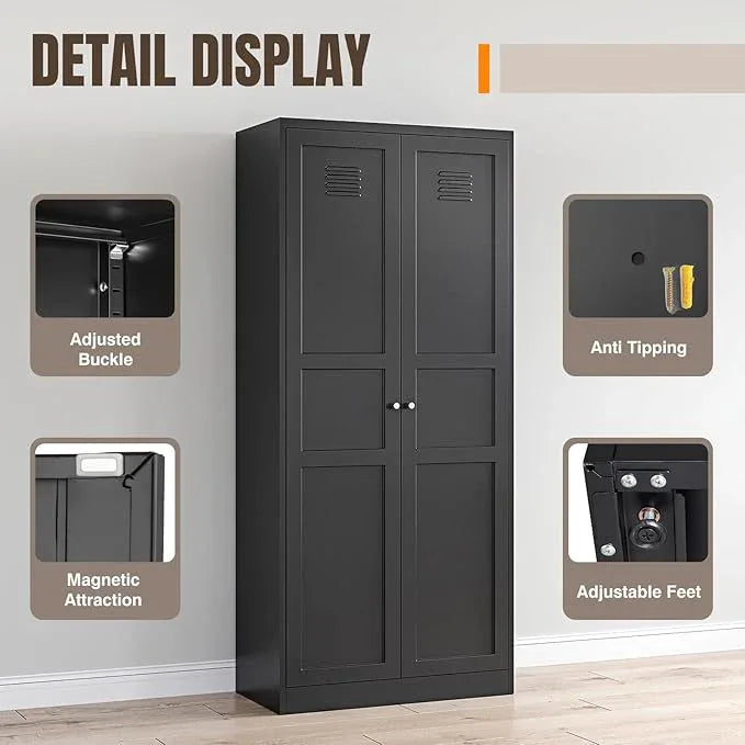 Yizosh Metal Storage Cabinet with 2 Doors and 5 Adjustable Shelves - 71" Black Kitchen Pantry Storage Cabinet, 5-Tier Tall Steel Cabinet Locker for Kitchen, Living Room, Dining Room - ModernBath