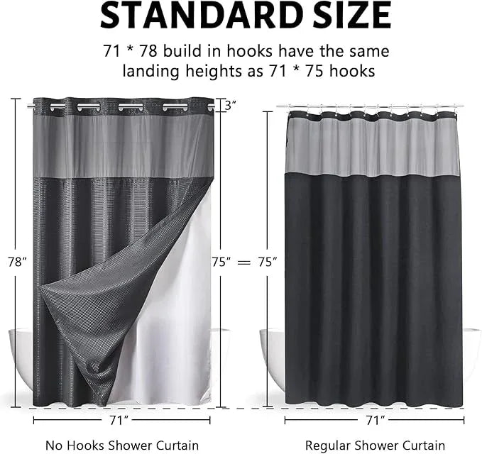 Furlinic Waffle Weave No Hook Shower Curtain with Snap in Liner,Heavy Duty Fabric Bathroom Curtain with See Through Window & Weighted Magnets,Waterproof & Machine Washable,Dark Grey,71x78 Inch - ModernBath