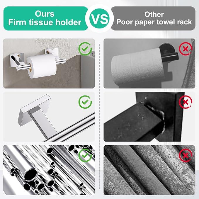 10 Pieces Polished Chrome Towel Bar Set, Double Dase Toilet Paper Holder Bathroom Hardware Set, 23.6 Inch Stainless Steel Towel Rack for Bathroom Wall Mounted - ModernBath