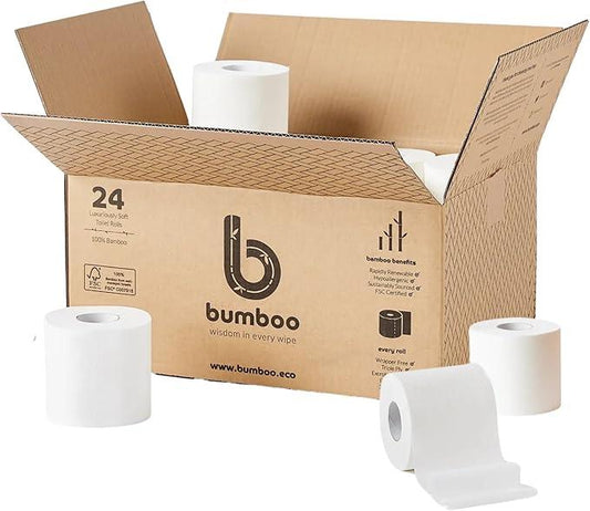 Bumboo Bamboo Toilet Roll 24 Pack | Toilet Paper 3 ply, 300 Sheets | Plastic-Free, Soft, Strong, Sustainable & Biodegradable Toilet Tissue - ModernBath