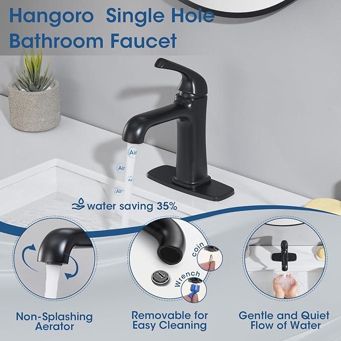 Matte Black Bathroom Faucet, Brass Single Hole Bathroom Faucets for 1 or 3 Holes, Vanity Faucet with Supply Lines and Deck Plate, Pop Up Drain - ModernBath