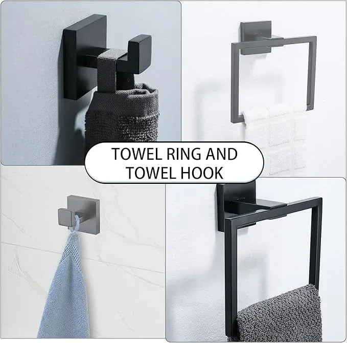 Bathroom Towel Bar Holder Sets Matte Black 4-Piece Bathroom Hardware Set Stainless Steel Bath Accessories Kit. Wall Mounted,23.6 Inch - ModernBath