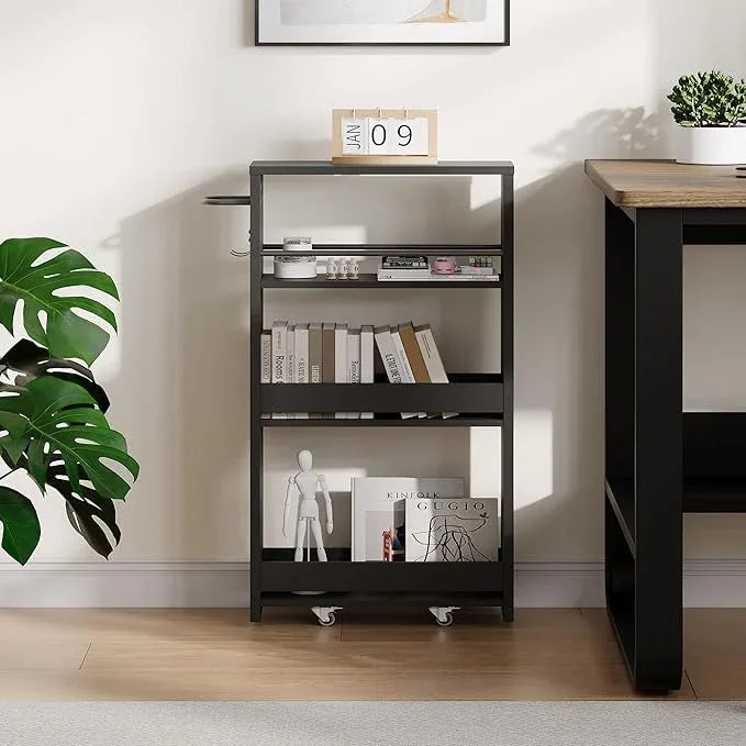 ChooChoo 4-Tier Slim Storage Cart with Handle, 5.51" W Rolling Utility Cart on Universal Wheels, Kitchen Cart Mobile Shelving Organization for Laundry Room, Bathroom & Narrow Places, Black - ModernBath