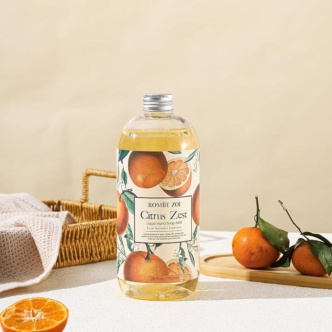 ROMIIE ZOI Liquid Hand Soap Refill, Citrus Zest, Gentle & Moisturizing Formula, 750 ML/ 26 FL OZ - ModernBath