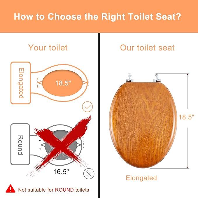 Angel Shield Durable Wood Veneer Natural Toilet Seat Metal Hinged Easy Clean Anti-scratch American Standard(Elongated,Wood Color) - ModernBath