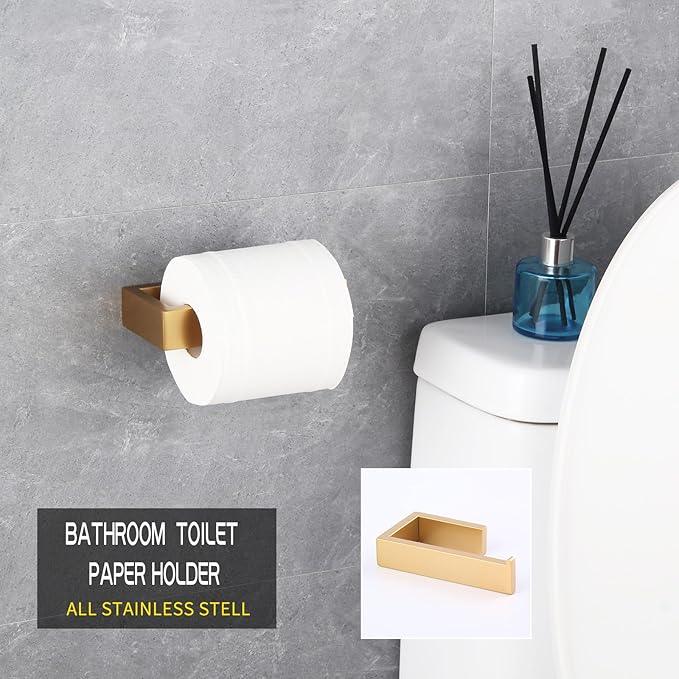 GERZWY Bathroom Accessory 3-Piece Set SUS 304 Stainless Steel Toilet Paper Holder Towel Ring Towel Hooks Wall Mount Gold Finished HG1708-3BE - ModernBath