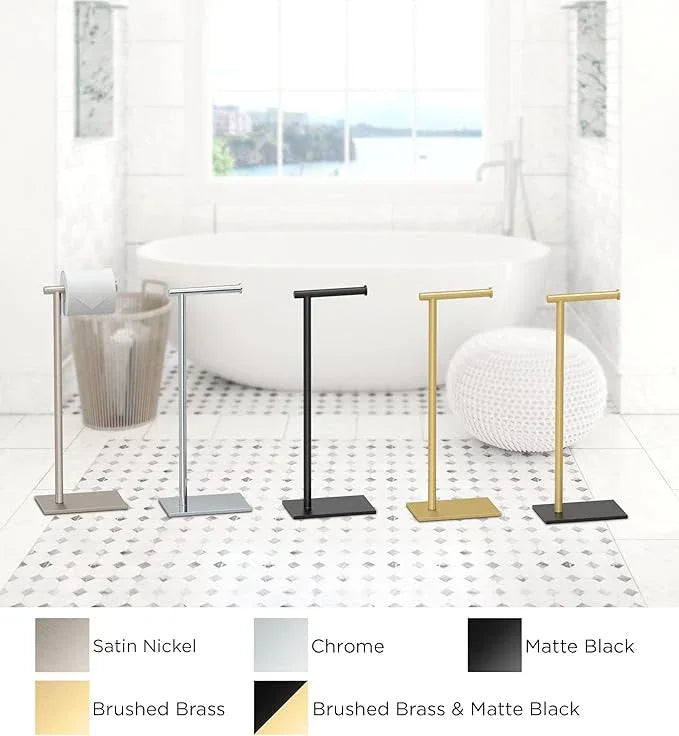 Gatco 1431MX Modern Square Base Toilet Paper Holder Stand, Matte Black, 22.25" H - ModernBath
