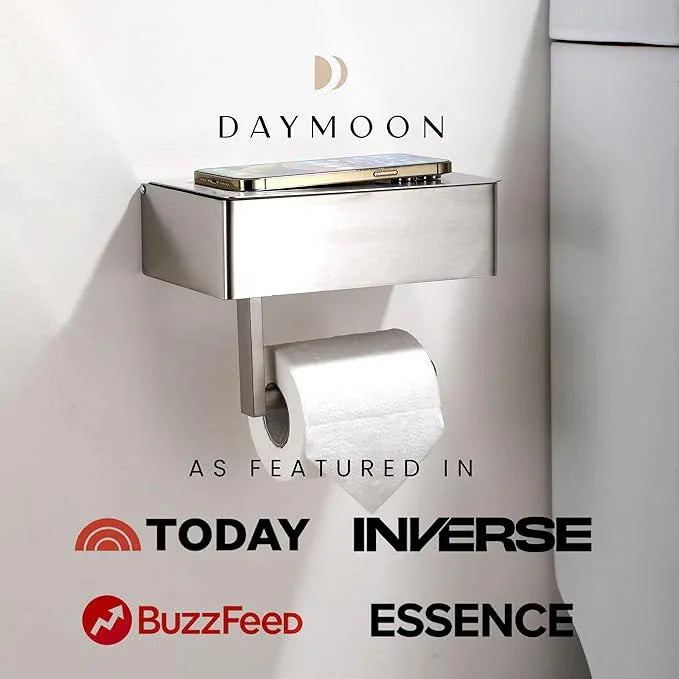 Day Moon™ Brushed Nickel Toilet Paper Holder with Shelf, Wipe Holder for Bathroom, Flushable Wipes Dispenser - Toilet Paper and Wipes Holder, Toilet Paper Holder with Storage - ModernBath