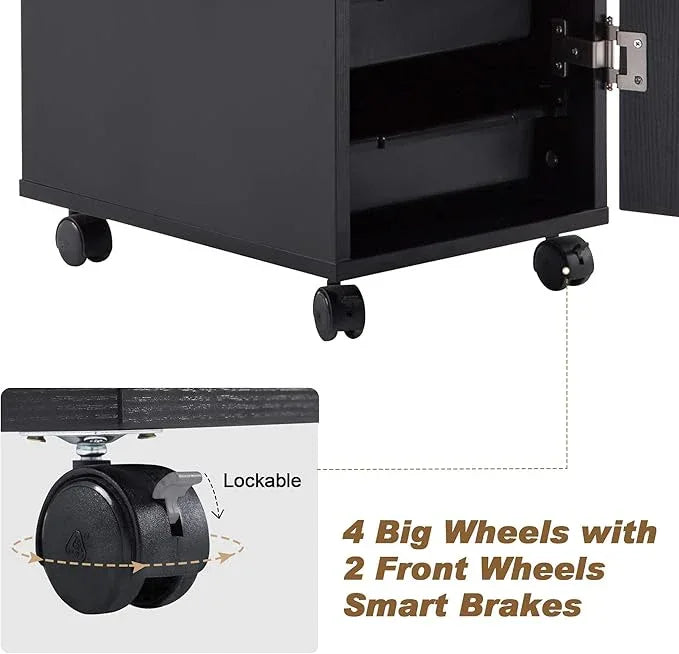 BarberPub Beauty Salon Trolley Storage Cart Hair Dryer Holder Stylist Equipment with Lockable Rolling Wheels, Drawer (Black) - ModernBath