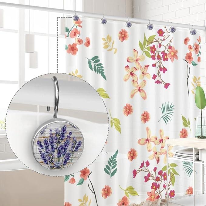 Lavender Decorative Shower Curtain Hooks Rings Set of 12 Hooks for Shower Curtain Rustproof Curtain Rings for Bathroom, 1.45x1.45 in/3.7x3.7cm - ModernBath