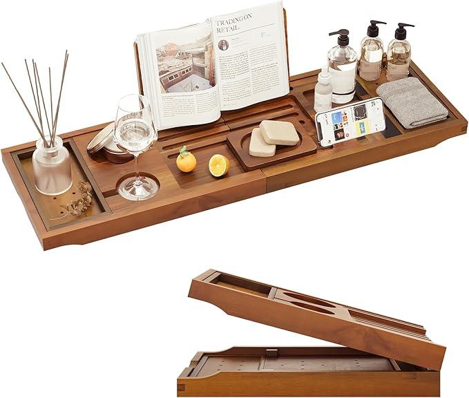 Premium Foldable Teak Bathtub Tray, Expandable Bath Tray for Tub, Luxury Bathtub & Bathroom Accessories - ModernBath