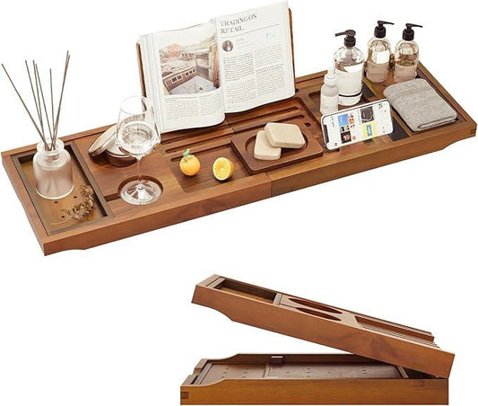 Premium Foldable Teak Bathtub Tray, Expandable Bath Tray for Tub, Luxury Bathtub & Bathroom Accessories - ModernBath