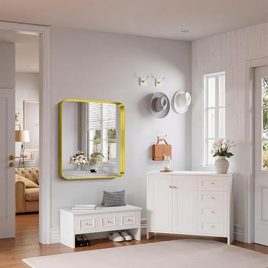 FORBATH 30x36 Inch Bathroom Mirror, Brushed Gold Deep Frame Wall Mirror with Rounded Corners, Anti-Rust Tempered Glass for Modern Farmhouse Vanity (Horizontal/Vertical Hanging) - ModernBath