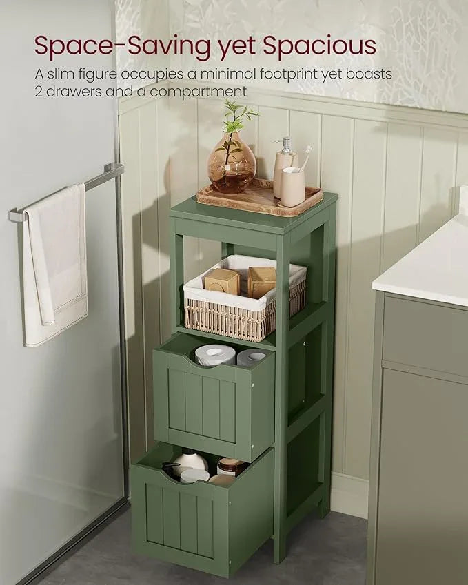 VASAGLE Storage Cabinet, Storage Organizer Rack Stand for Bathroom, Living Room, Bedroom, Multifunctional Corner Unit, 2 Drawers, 35 Inches in Height, Forest Green UBBC042C01 - ModernBath